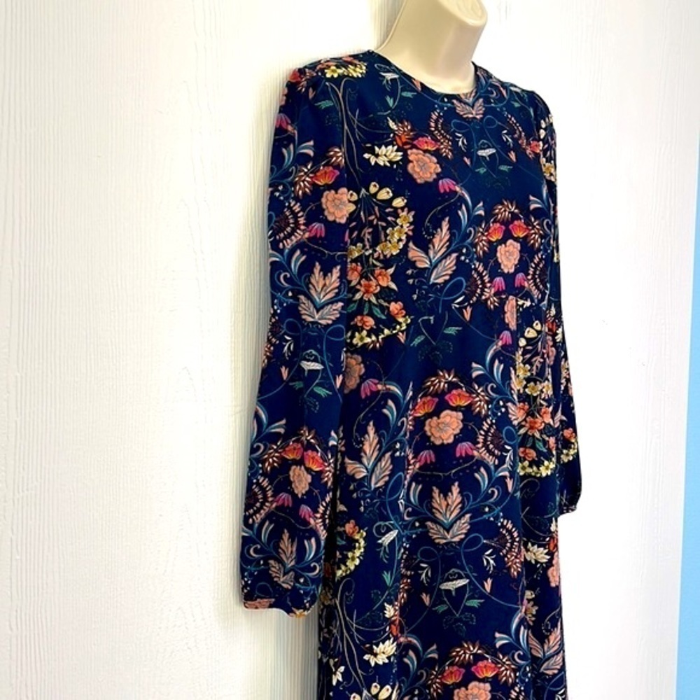 I.Madeline - Navy Garden Splendor Floral Midi Long Sleeve Dress Size Medium - Picture 4 of 12